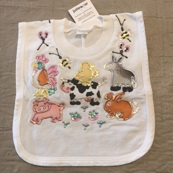 Handmade bib with farm animals. One size - Picture 1 of 7